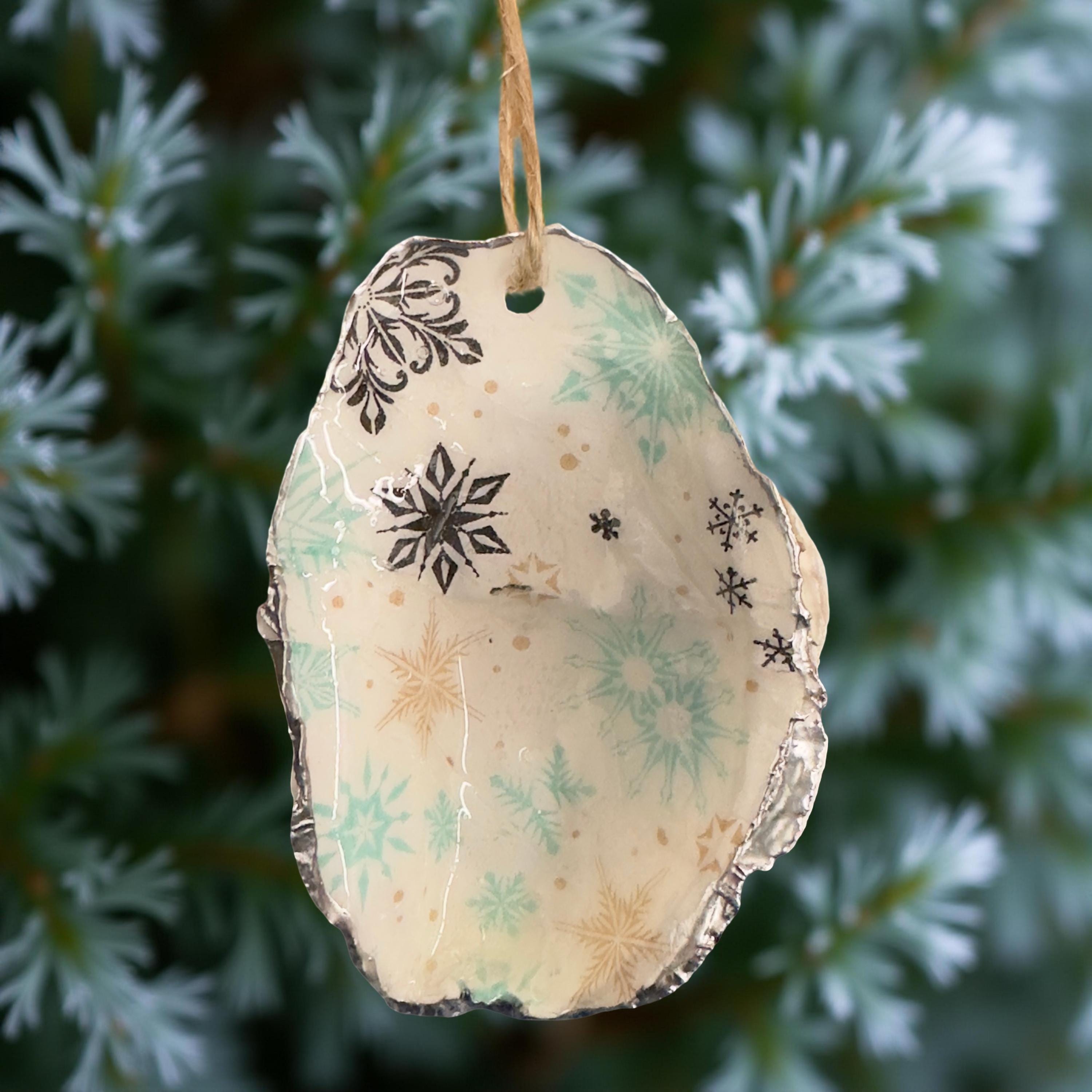 Snowflake Oyster Shell Ornament- Silver