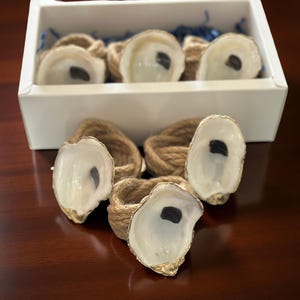 Coastal Oyster Shell Napkin Rings – Gold Rim, Set of 6