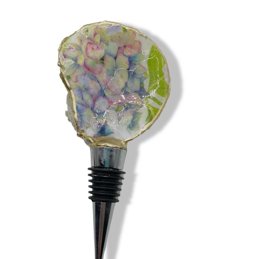 Floral Oyster Shell Wine Stopper: Gold Rim Coastal Decor - Thumbnail 7