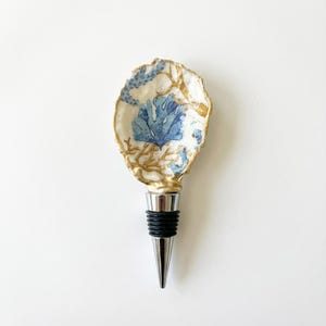 Indigo Coral Oyster Shell Wine Stopper with Gilded Gold Rim - Coastal Chic Bottle Accessory