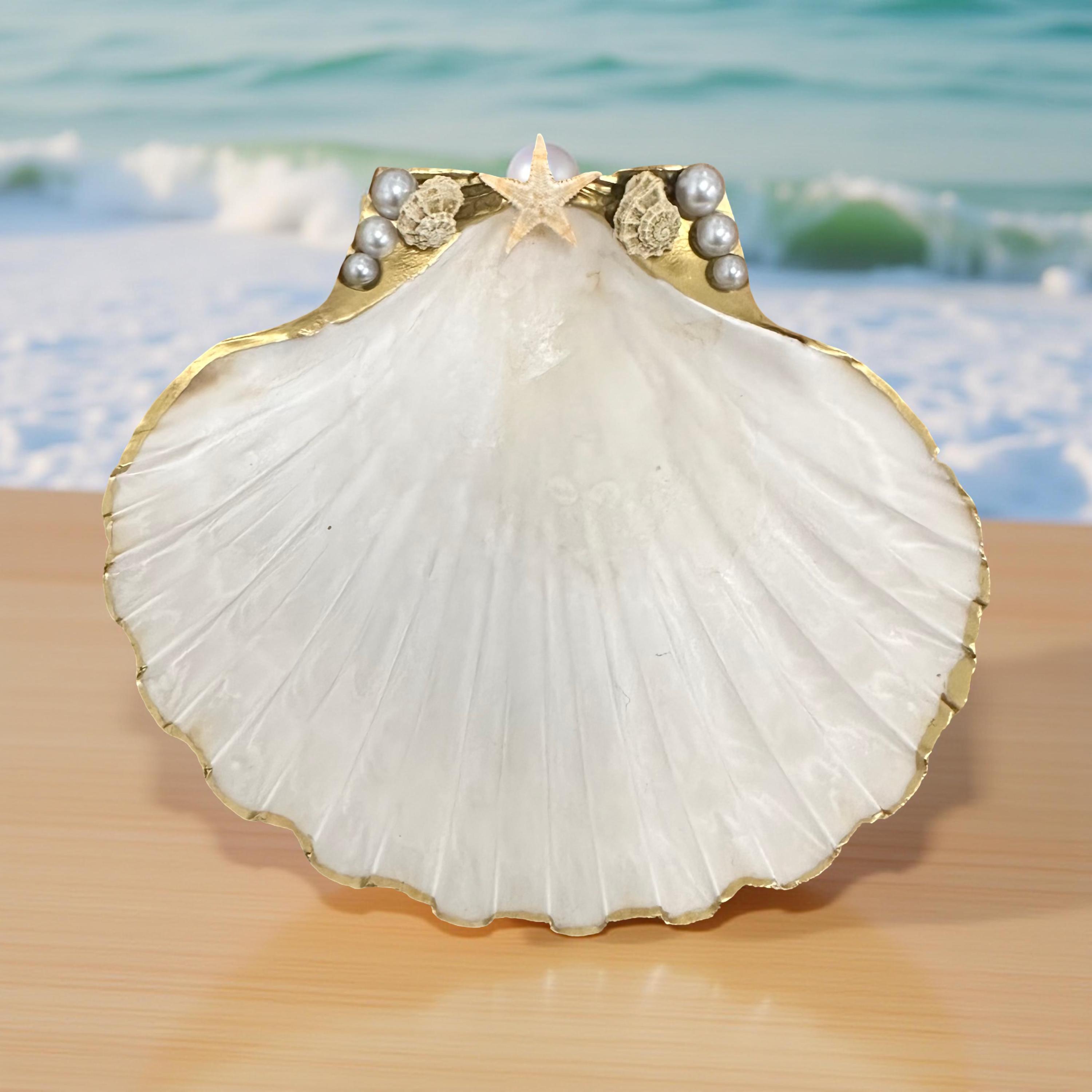 Pearl Star Scallop Shell Trinket Dish – Gold Rim - Thumbnail 2