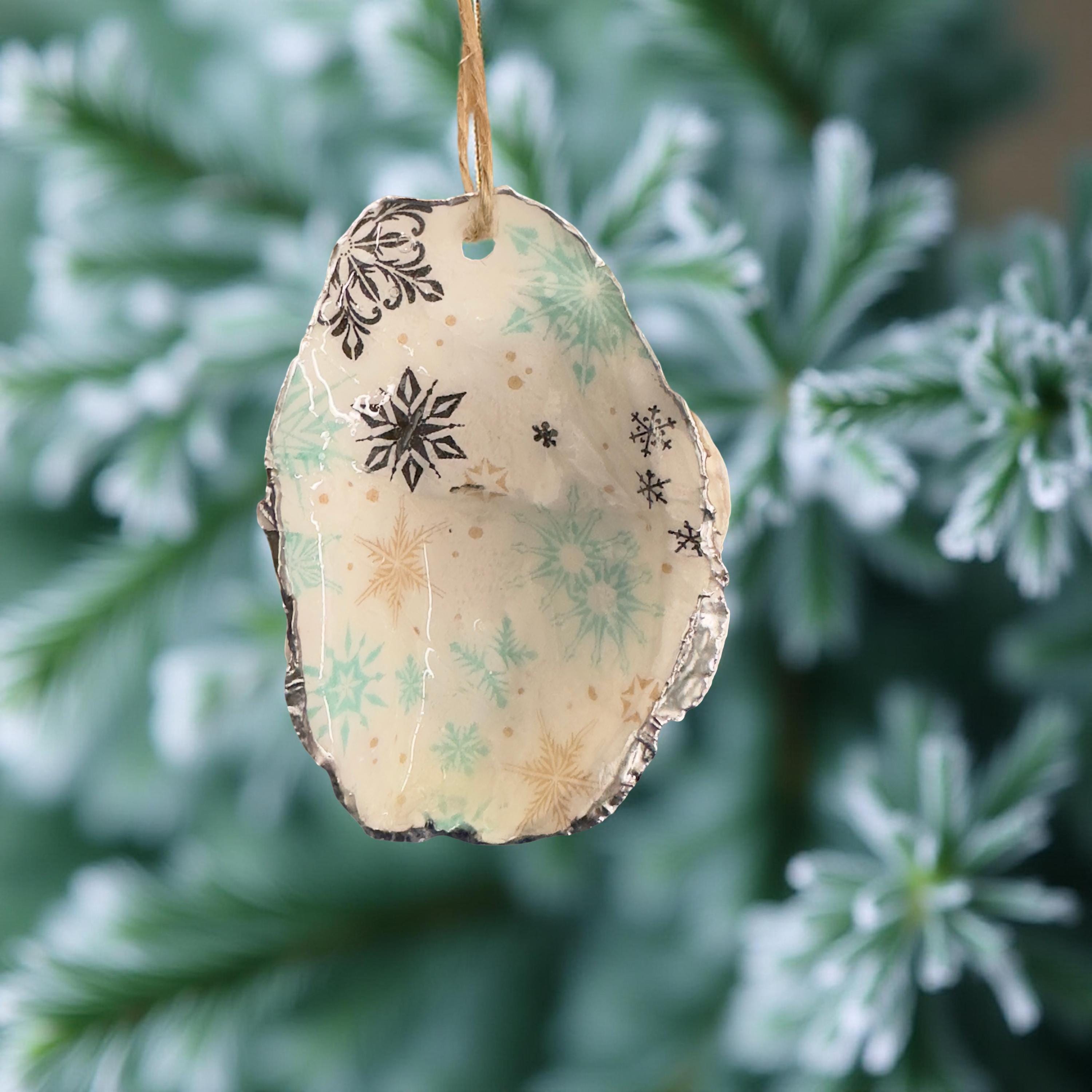 Snowflake Oyster Shell Ornament- Silver - Thumbnail 2