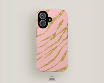 Pink Phone Case Zebra Print | iPhone 16 case, iPhone 13, iPhone 15 Pro Max, iPhone 12, iPhone XS | Animal Print, Abstract, Gold, Aesthetic