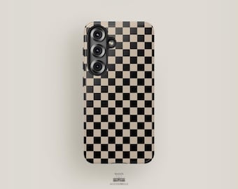 Checkerboard Phone Case Black & Beige | Samsung Galaxy S25 Plus Case, Galaxy S24 Ultra, S23, S22, S21 | Retro Pattern Chessboard Aesthetic