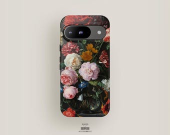 Blommigt mobilskal med målning | Pixel 9-skal, Pixel 8 Pro XL-skal, Pixel 7, Pixel 6, Pixel 5, Pixel 4a | Estetiskt konstnärligt mobilskal med blommor