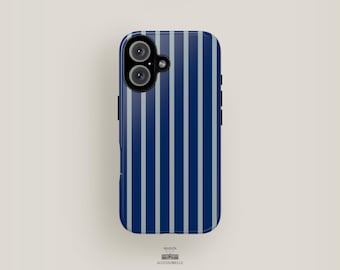 Navy Blue Striped Phone Case | iPhone 16  Case, iPhone 15 Case, iPhone 14 Pro Case, iPhone 13 Case | Blue Stripes Case Aesthetic Sleek Case