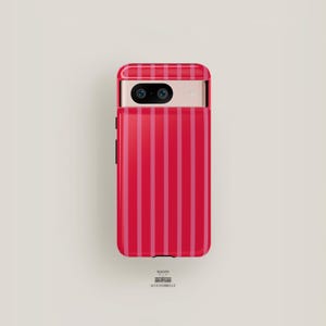 Custodia per telefono a strisce rosa e rosse / Custodia Pixel 9, Custodia Pixel 8 Pro XL, Custodia Pixel 7, Custodia Pixel 6 / Custodia per telefono minimalista con design a strisce elegante