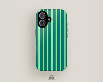 Green Phone Case Striped | iPhone 16 Pro Max Case, iPhone 15, iPhone 11 Case, iPhone 12, iPhone 13 | Aesthetic Cute Colorful Bold Modern