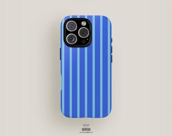 Stripe Blue Phone Case | iPhone 16 Pro Max, iPhone 15 Case, iPhone 14, iPhone 13 Case, iPhone 12 Cover | Sleek Aesthetic Modern Cool Design