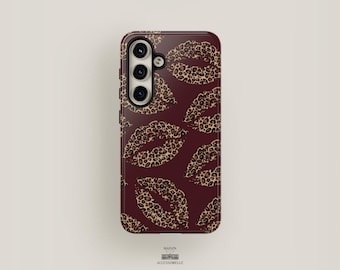 Leopard Print Phone Case With Lips | Samsung Galaxy S24 Case, Galaxy S23 Case, Galaxy S22 Case, Samsung S21 Case | Bold Animal Print Design