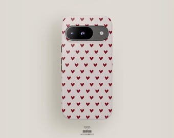 Red Heart Pattern Phone Case | Google Pixel 9 Case, Pixel 8 Pro XL, Pixel 7, Pixel 6, Pixel 5 | Cute Romantic Design