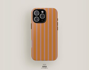 Brown Tan Stripe Phone Case Minimalist | iPhone 16 Case, iPhone 15 Pro Max, iPhone 14, iPhone 13, iPhone 12 | Retro Neutral Aesthetic Cute