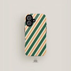 Retro Diagonal Stripe Phone Case | iPhone 16 Pro Max, iPhone 15 Case, iPhone 14 Case, iPhone 13 Case | Green Orange Striped Case Aesthetic