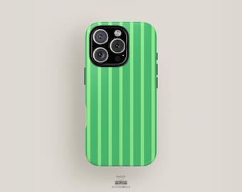 Two-Tone Green Stripe Phone Case | iPhone 16 Pro Max, iPhone 15, iPhone 14, iPhone 13, iPhone 12 | Vertical Stripes Aesthetics Cute Minimal