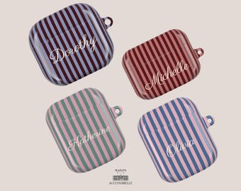 Personalized Name Striped AirPod Case | Customize Preppy Style | AirPods Cover Models