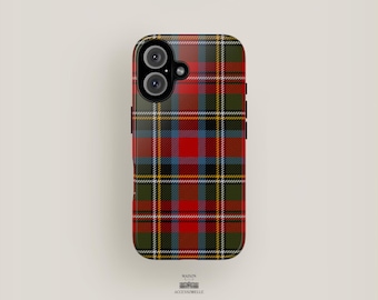 Capa de celular em flanela xadrez tartan | Capa para iPhone 16, iPhone 15 Pro Max, iPhone 14, iPhone 13 | Capa aconchegante para celular com tema natalino escocês