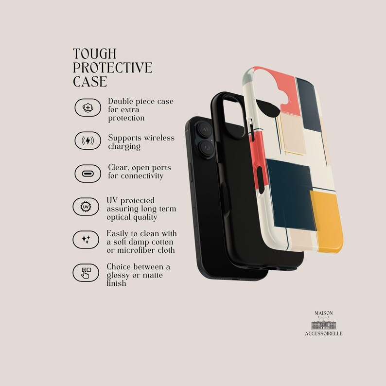 This abstract geometric phone case blends Bauhaus-inspired modern design with a mid-century color block aesthetic. A trendy yet protective cover for iPhone, Samsung & Google Pixel. Modern geometric phone case, Bauhaus abstract phone cover, mid-century iPhone Samsung case, Google Pixel artistic case, minimalist aesthetic phone case, retro color block phone case.