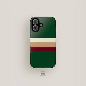 Green Phone Case Retro Stripes | iPhone 16 Case, iPhone 15 Case, iPhone 14 Pro Case, iPhone 13 Case| Fashionable Minimalist Aesthetic Preppy