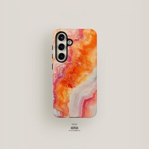Marmor Handyhülle Achat | Samsung Galaxy S25 Plus Hülle, S24 Ultra Case, S23 Hülle, S22 Hülle, S21 Hülle| Orange Rosa Edelstein Handyhülle