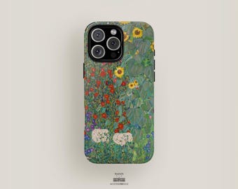 May include: A phone case with a colorful floral design featuring sunflowers, red flowers, and green leaves. The case has a black border and a cutout for the phone's camera.