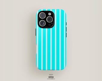 Bright Blue Vertical Stripes Phone Case | iPhone 16, iPhone 15, iPhone 14 Pro Max Case, iPhone 13, iPhone 12 | Cute Aesthetic Pattern Modern