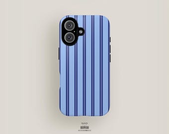 Blue Striped iPhone Case | iPhone 16 Case, iPhone 15 Pro Max Case, iPhone 14 Case, iPhone 13 Case | Navy Blue Phone Case Minimalist Abstract