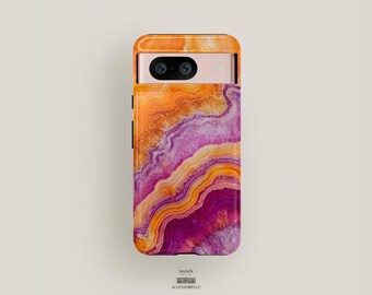 Marble Phone Case Orange and Purple Case | Pixel 9 Case, Pixel 8 Case, Pixel 7 Case, Pixel 6 Phone Case | Marbled Pattern Case Agate Case