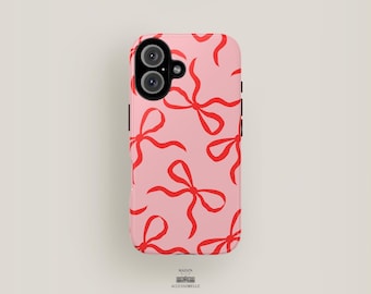 Red Bow Phone Case | iPhone 16 Pro Max, iPhone 15 Case, iPhone 14 Case, iPhone 13 Case & More | Pink and Red Case Cute Bow Phone Case Pink