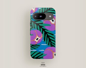 Tropical Floral Phone Case Aesthetic | Pixel 9 Case, Pixel 8 Pro XL, Pixel 7 Case, Pixel 6, Pixel 5 Tough Cover | Art Botanical Design Cute