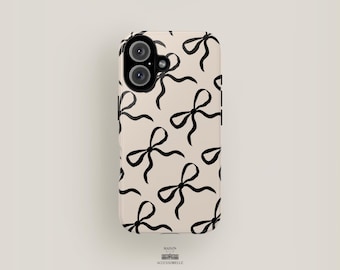 Schleifen Handyhülle Beige und Schwarz | iPhone 16 Hülle, iPhone 15 Hülle, iPhone 14 Hülle, iPhone 13 Hülle, iPhone 14 Hülle | Minimalistische elegante Hülle