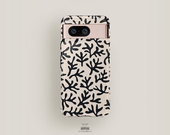 Coral Phone Case Black | Pixel 9 Case, Pixel 8 Pro XL Case, Pixel 7 Case, Pixel 6 Case, Pixel 5 Case | Aesthetic Phone Case Abstract Case