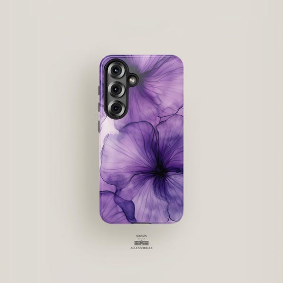 Elegant Violet Flower Phone Case Watercolor Art | Samsung Galaxy S25 Plus, Galaxy S24, S23, S22, S21 | Ink Floral Design Chic Aesthetic
