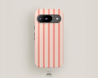 Pink Phone Case Striped | Pixel 9 Case, Pixel 8 Pro XL Case, Pixel 7 Case, Pixel 6, Pixel 5, Pixel 4 | Aesthetic Phone Case Tough Cute Cover