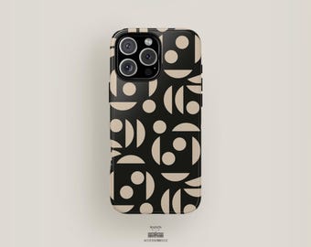 Geometric Retro Phone Case Black | iPhone 16 Pro Max Case, iPhone 15, iPhone 14, iPhone 13, iPhone 12 | Abstract Man Aesthetic Minimalist