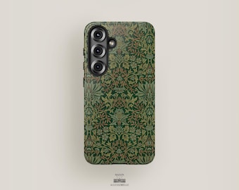 William Morris Inspired Floral Phone Case | Samsung Galaxy S25 Plus, Galaxy S24 Ultra Case, S23, S22, S21, S20 | Green Artistic Design Cute