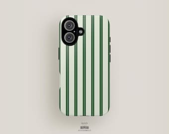 Green Striped iPhone Case | iPhone 16 Case, iPhone 15 Pro Max Case, iPhone 14 Case, iPhone 13 Case | Green Striped Case Minimalist Abstract