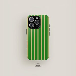 Green Striped Cute Phone Case Design | iPhone 16 Case, iPhone 15, iPhone 14 Case, iPhone 13, iPhone 12 Case | Aesthetic Retro Minimalist