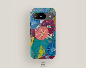 Tropical Floral Phone Case Art | Google Pixel 9 Case, Pixel 8 Pro XL, Pixel 7, Pixel 6, Pixel 5 | Colorful Jungle Flowers Artwork Aesthetic