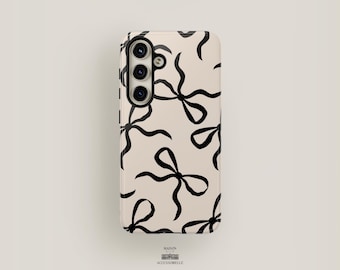 Black Bow Phone Case | Samsung Galaxy S24 Case, Galaxy S23 Case, Galaxy S22 Case & More Galaxy Models | Beige and Black Case Minimalist