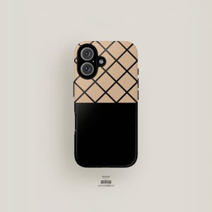 Black and Beige Grid Phone Case | iPhone 15 Pro Max, iPhone 16 Case, iPhone 13 Case, iPhone 12 Case & More | Chic Phone Case Minimalist Case