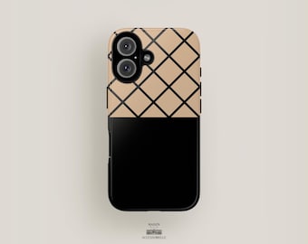 Schwarz und Beige Grid Phone Case | iPhone 15 Pro Max, iPhone 16 Case, iPhone 13 Case, iPhone 12 Case & mehr | Schicke Handyhülle Minimalistische Handyhülle