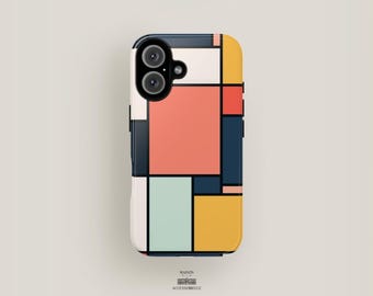 Custodia colorata per telefono artistica / Custodia per iPhone 16 Pro Max, iPhone 15, iPhone 13, iPhone 12 / Custodia geometrica astratta, carina, minimalista e alla moda