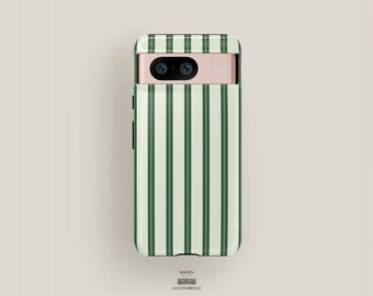 Green Striped Phone Case | Pixel 9 Case, Pixel 8 Pro XL Case, Pixel 7 Case, Pixel 6 & More| Striped Minimalist Phone Case Funky Abstract