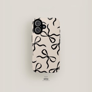 Black Bow Phone Case | iPhone 16 Pro Max, iPhone 15 Case, iPhone 14 Case, iPhone 13 Case & More | Black and Beige Case Minimalist Design