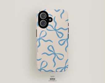 Blaue Schleife Handyhülle | iPhone 16 Pro Max, iPhone 15 Case, iPhone 14 Case, iPhone 13 Case & mehr | Niedliche Handyhülle mit Schleife in Blau