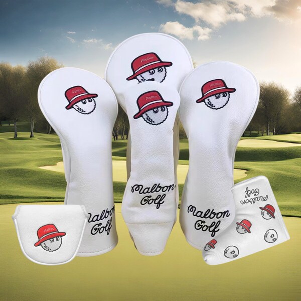 Set copricapo da golf bianco carino, copertura per mazza da golf per conducente, fairway, Hybrit, putter, migliori accessori da golf, copertura per putter a mazza