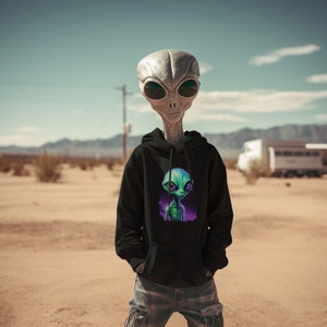 Alien Looking Over Earth Hoodie - Etsy