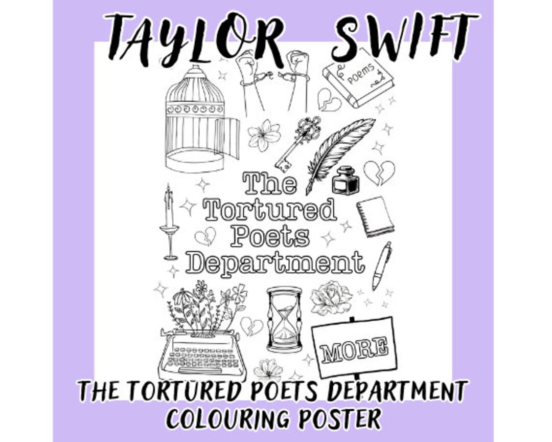 Taylor Swift the Tortured Poets Department Colouring Sheet Print ...