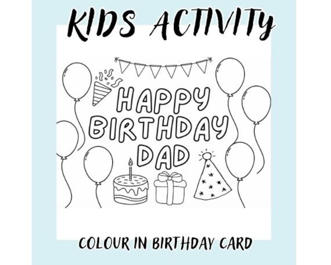 Kids Colouring in Card 'happy Birthday Dad' - Etsy