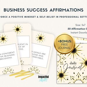 Tarjetas de afirmación de éxito empresarial: paquete de 50 tarjetas, imprimibles 5 x 7, descarga instantánea en PDF, BONIFICACIÓN: Diario gratuito